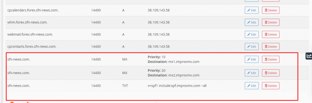 adding mx and txt record for improvemx