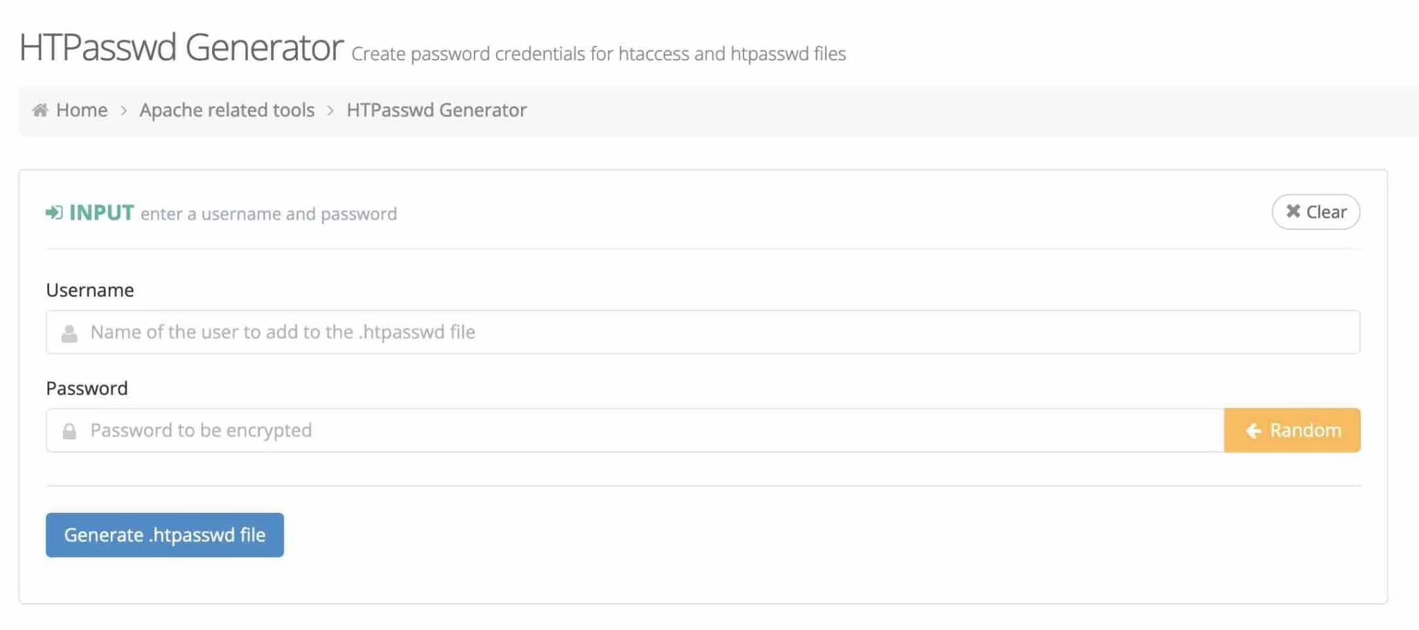 HTPasswd Generator 工具界面。