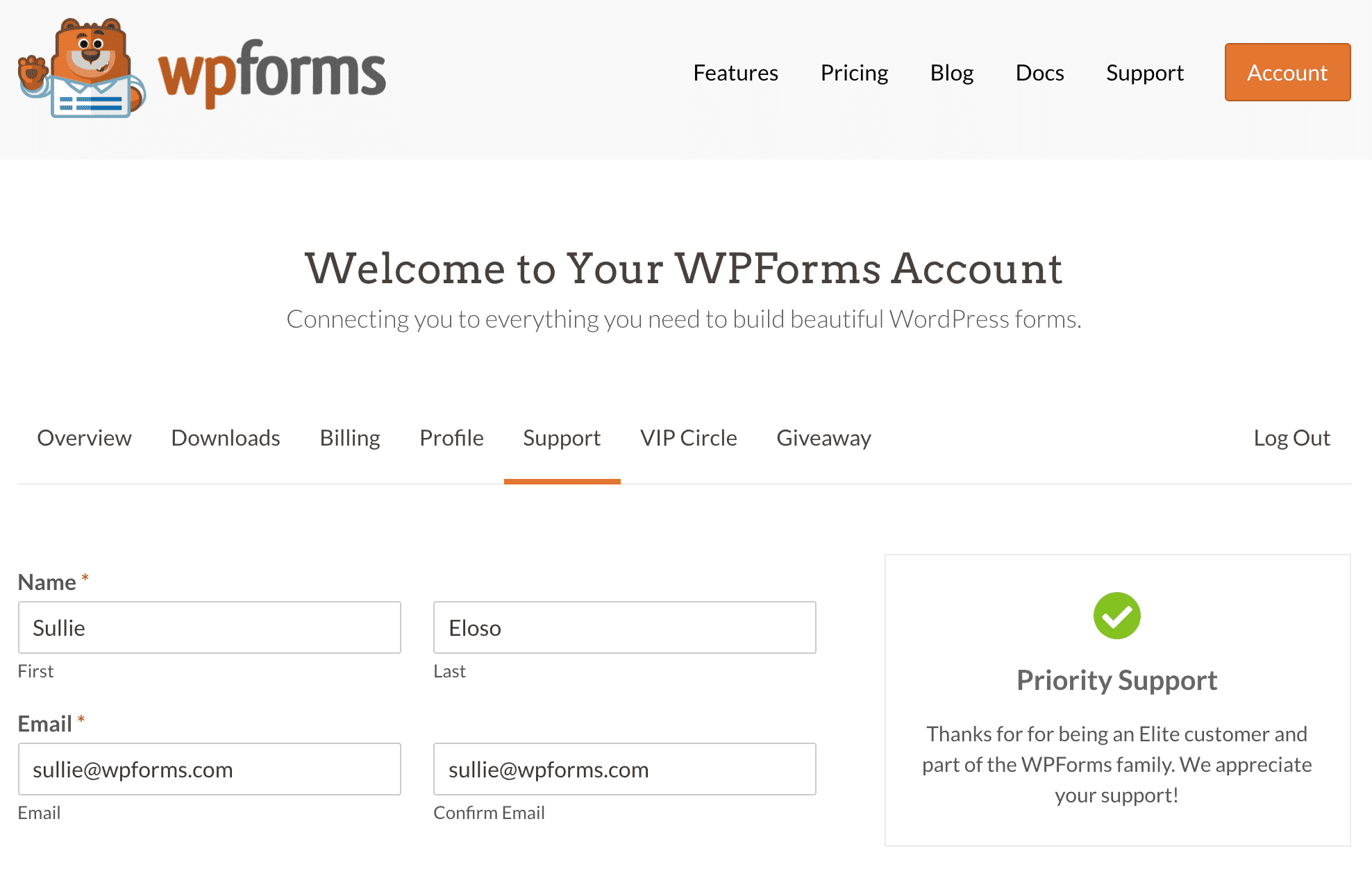 prise en charge prioritaire de wpforms