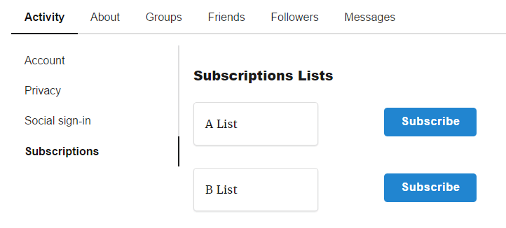 Subscribtions Settings in User Profile