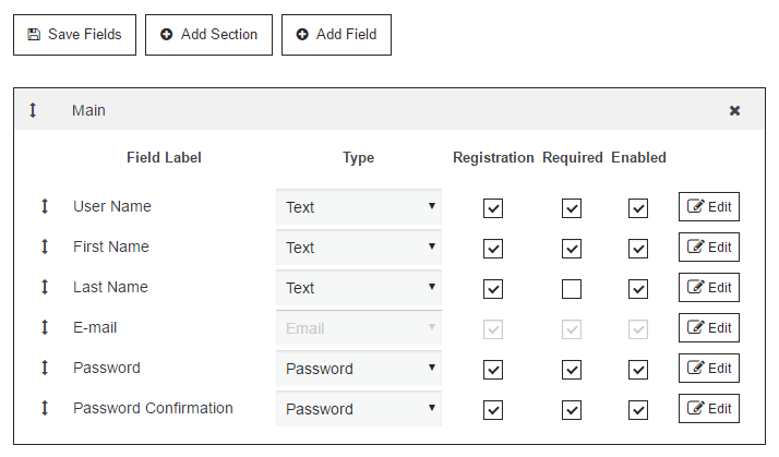 Membership registration fields