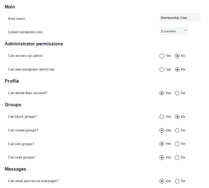 Membership Role Settings