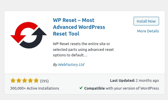 reset wordpress website-wp reset plugin