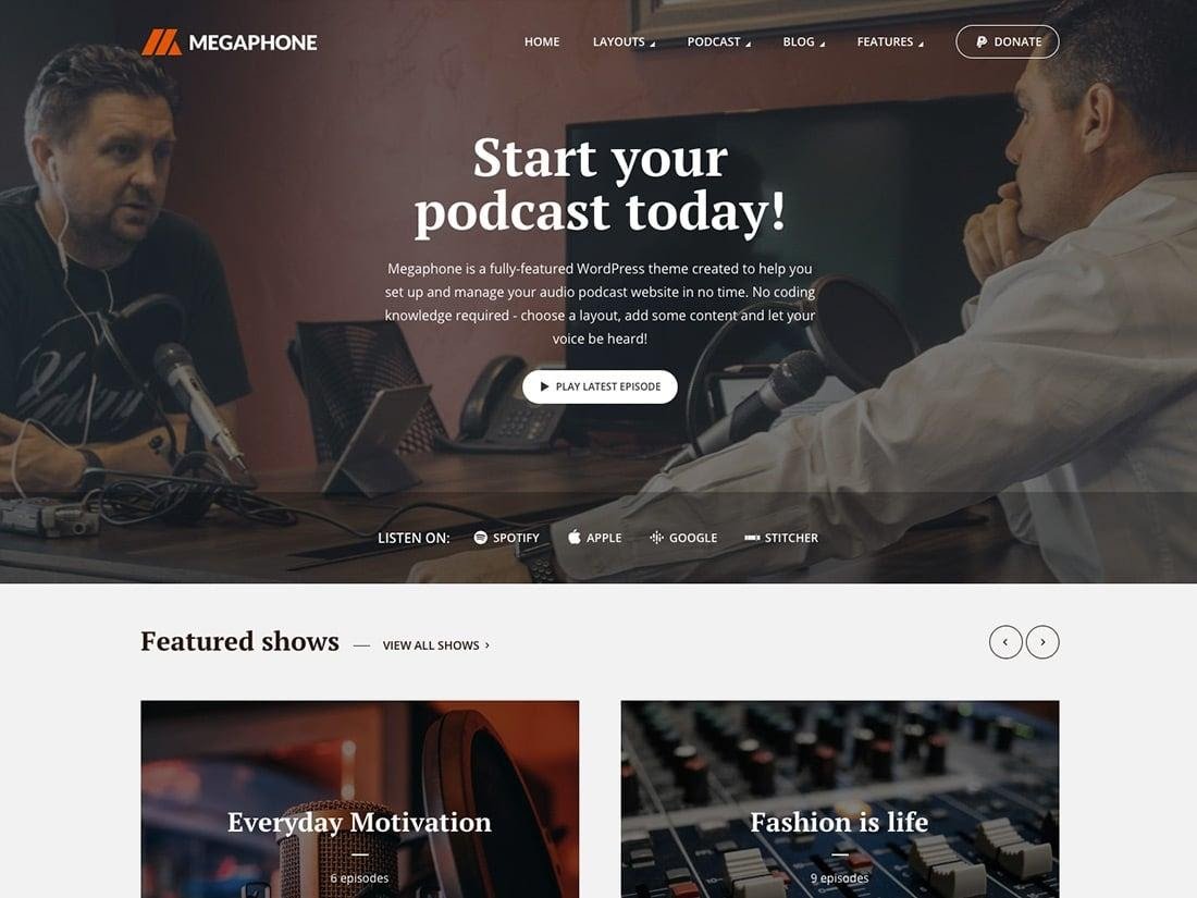 Megaphone-Best podcast wordpress theme