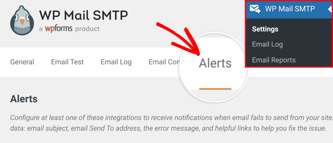 Dónde encontrar alertas en la configuración SMTP de WP Mail