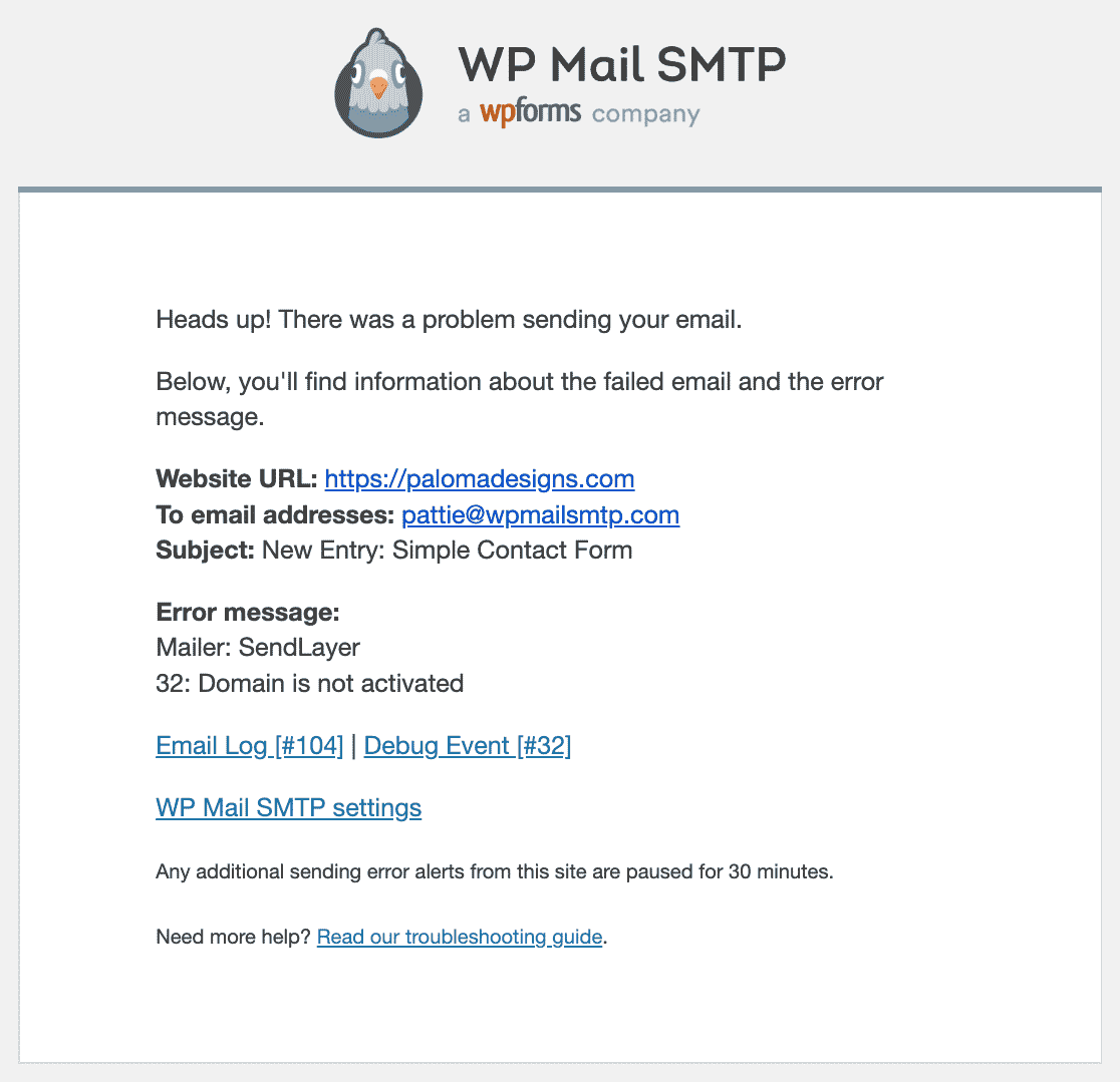 Una notificación de alerta por correo electrónico