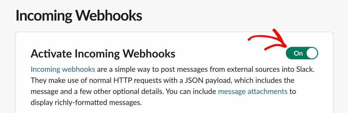 Webhooks entrantes de Slack activados