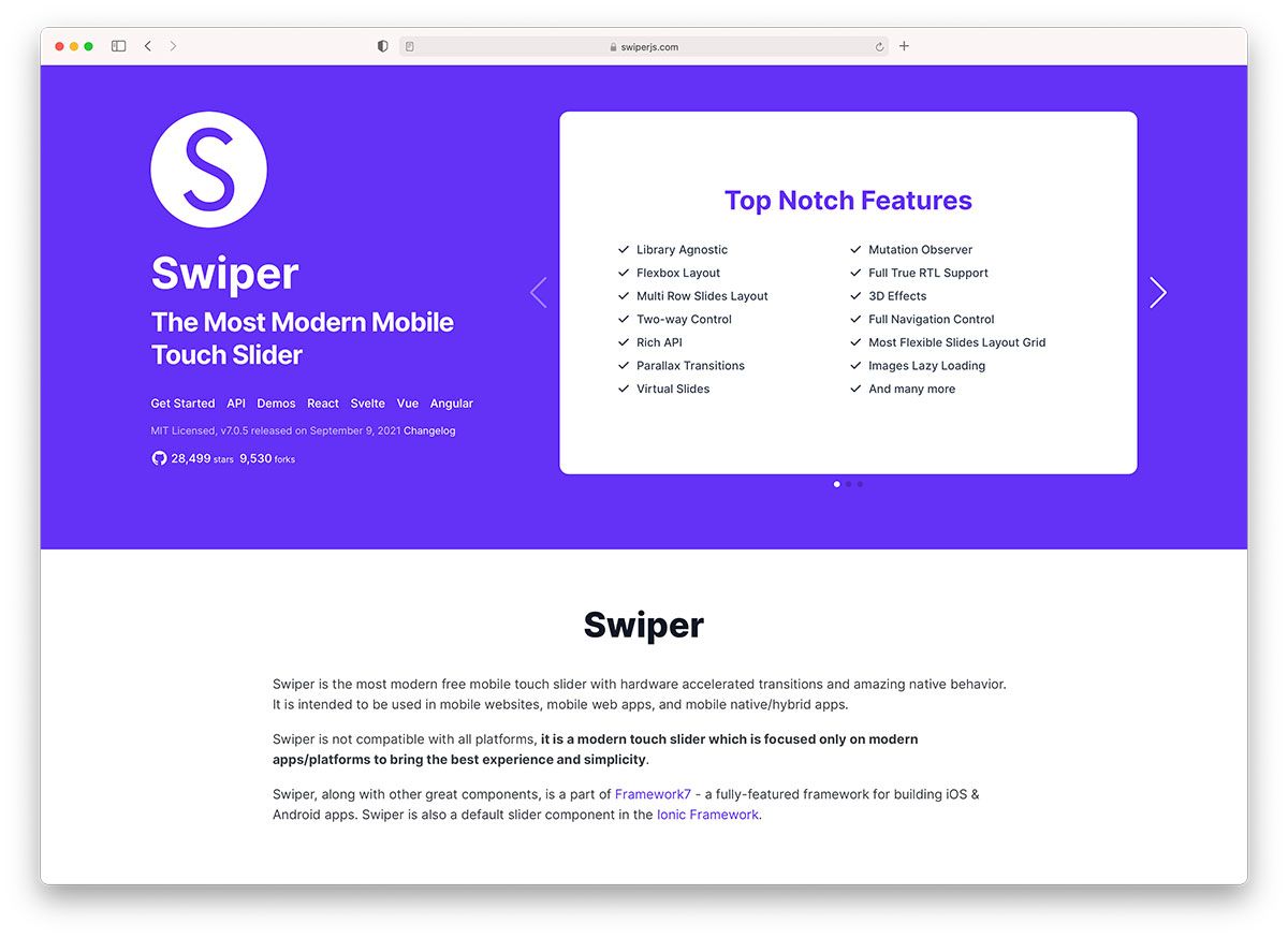 swiper - controle deslizante compatível com dispositivos móveis