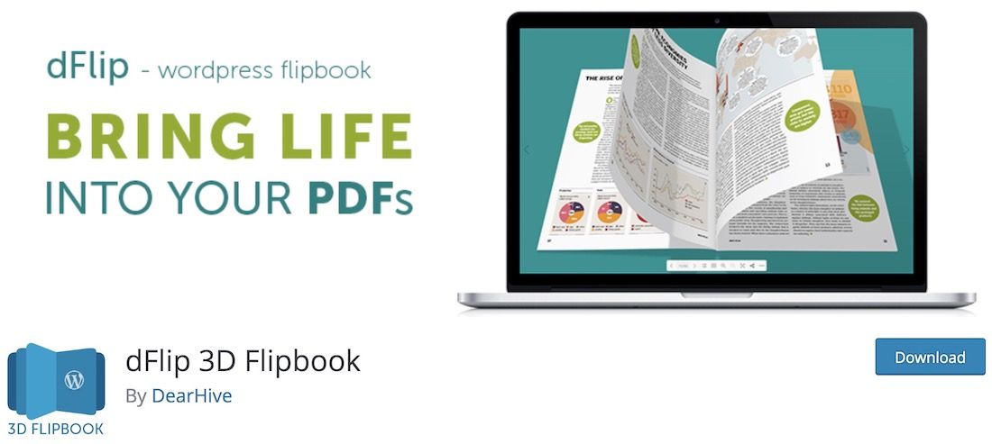 dflip 3d флипбук wordpress просмотрщик pdf