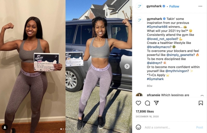 Przykładowy post na Instagramie z Influencer marketing od Gymshark.