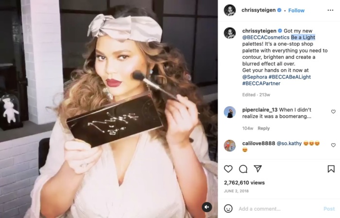 Przykładowy post influencer marketingu na Instagramie od Chrissy Teigen.