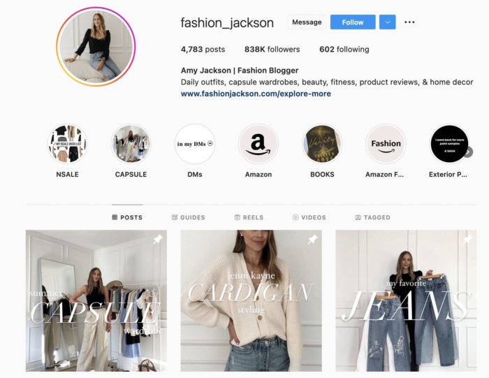 Strona Instagram Influencer Amy Jackson.