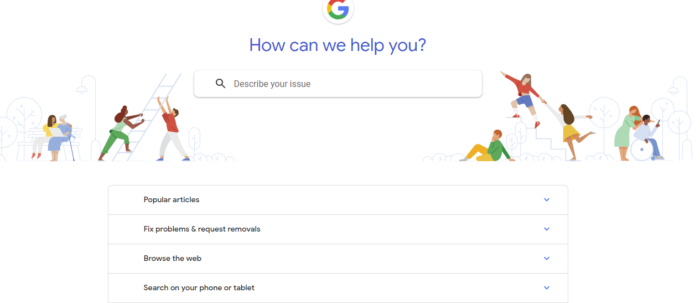 Pagina de pornire a motorului de căutare Google Search Help.