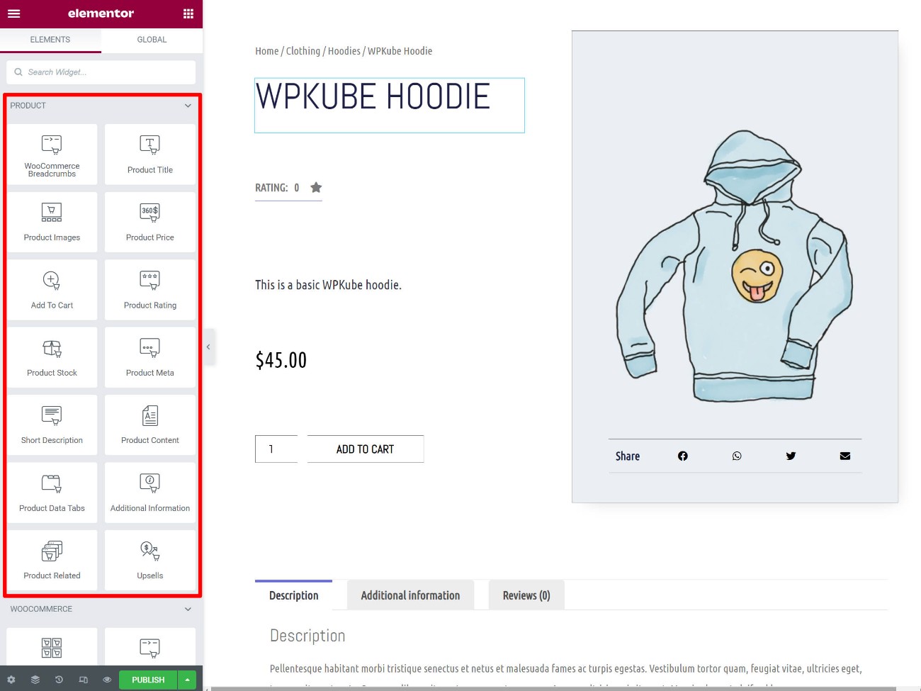 WooCommerce の Elementor テーマ ウィジェット