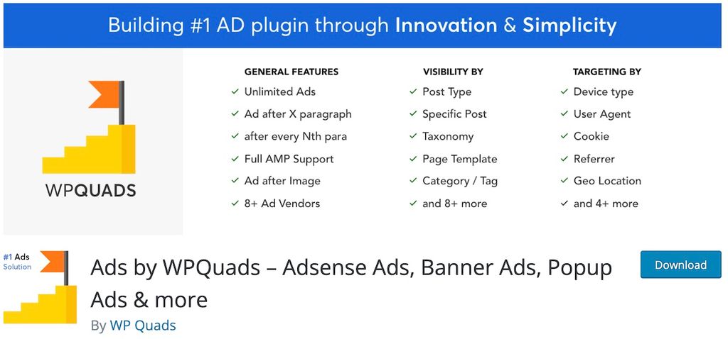 reklamy przez wtyczkę reklamową wpquads wordpress