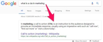 Рекомендуемый фрагмент в Google о CTA в маркетинге.