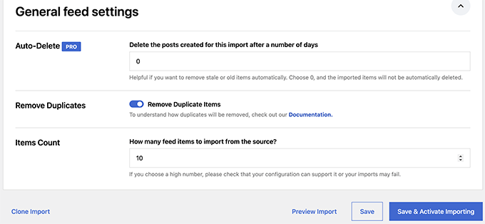 General import settings