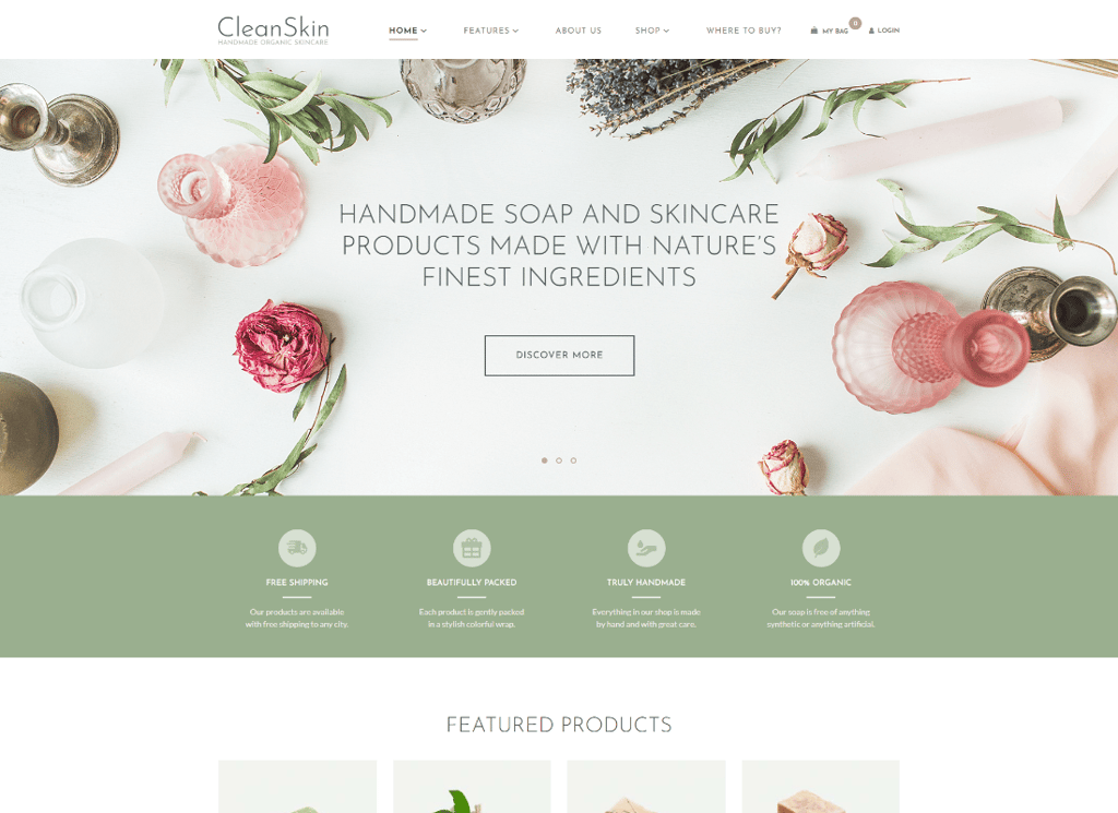 CleanSkin - 手工有机肥皂和天然化妆品店 WordPress 主题