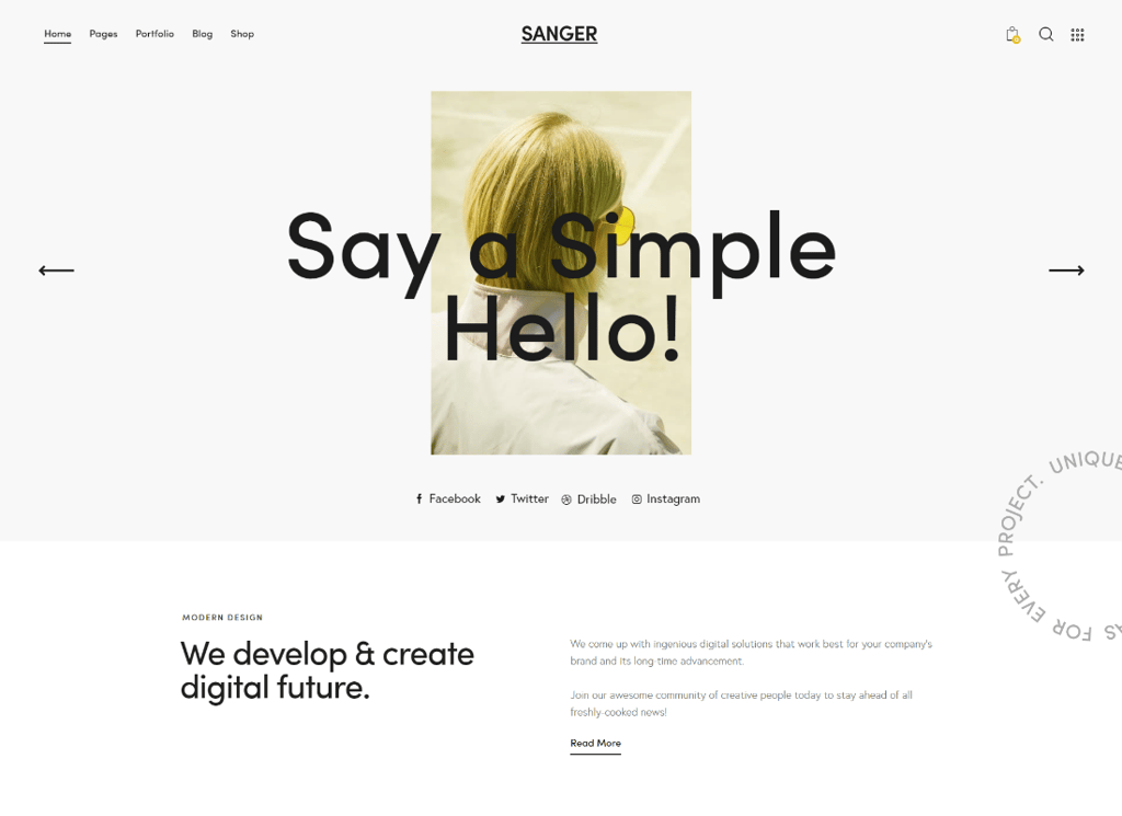 Sanger - 창작자를 위한 개인 포트폴리오 WordPress Theme