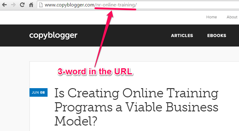 Sayfalar için Copyblogger'ın tercih ettiği URL yapısına bir bakış.