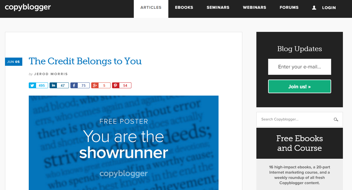 Bir Copyblogger blogunun ekran görüntüsü.