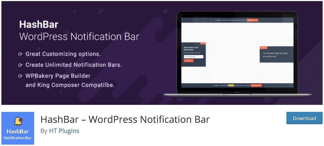 hashbar wordpress 通知插件