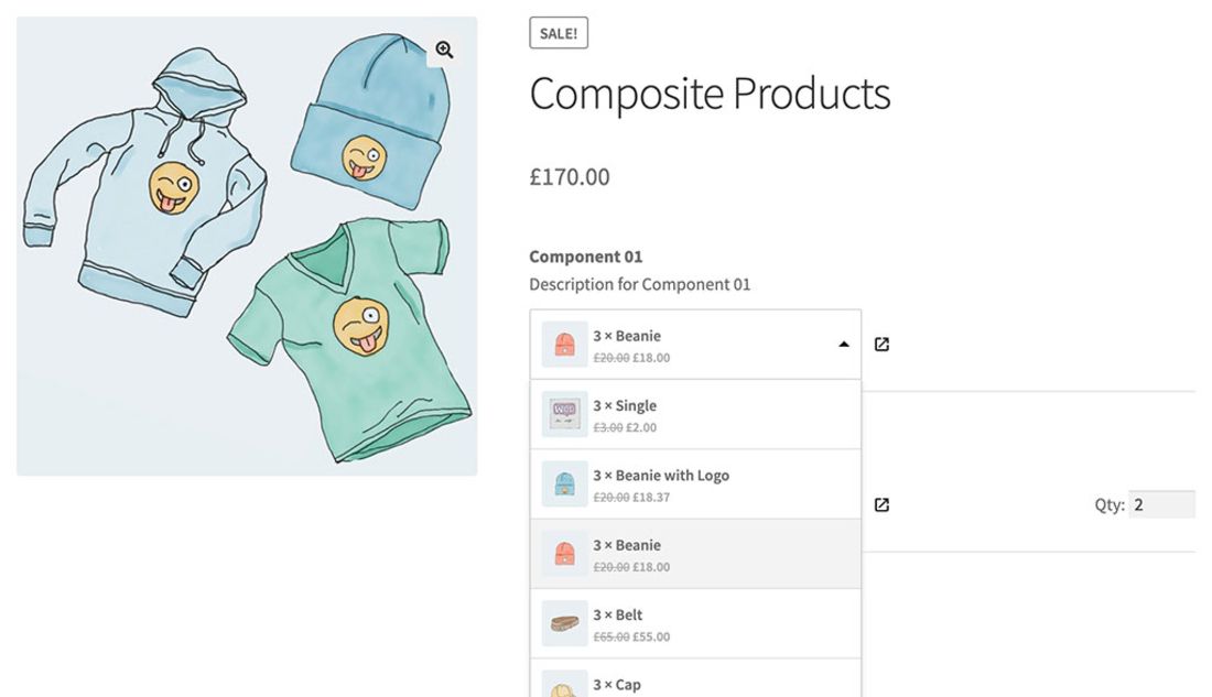 Produits composites WooCommerce minimalistes