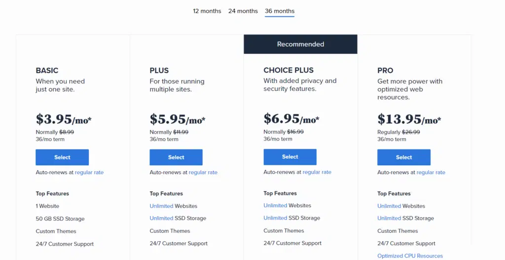 Bluehost shared host plans