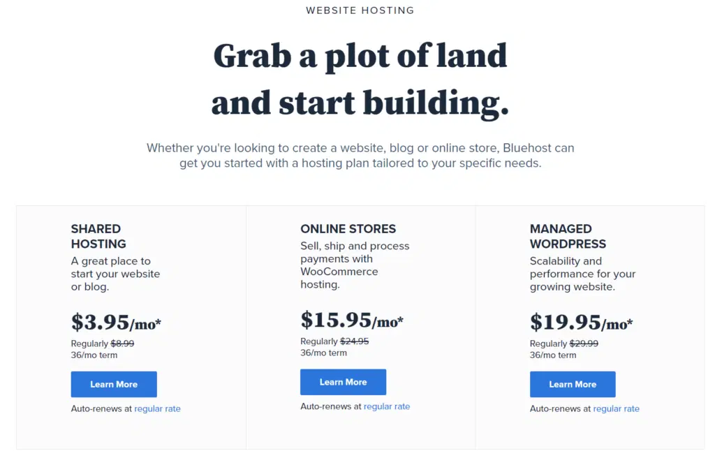 Bluehost pricing