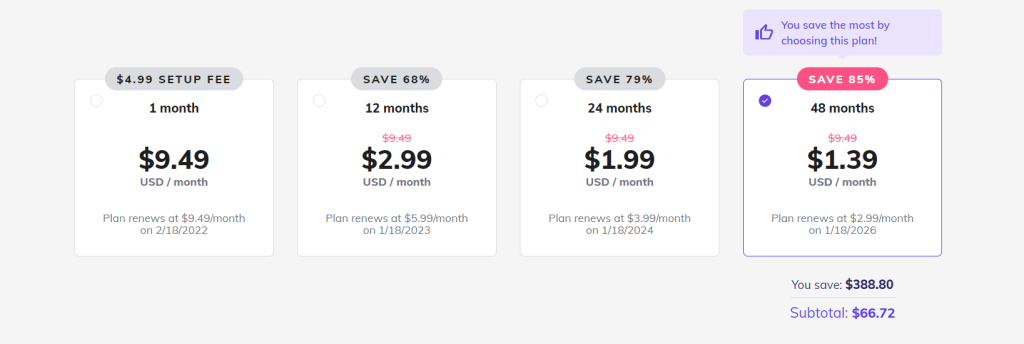 hostinger single shared pricing