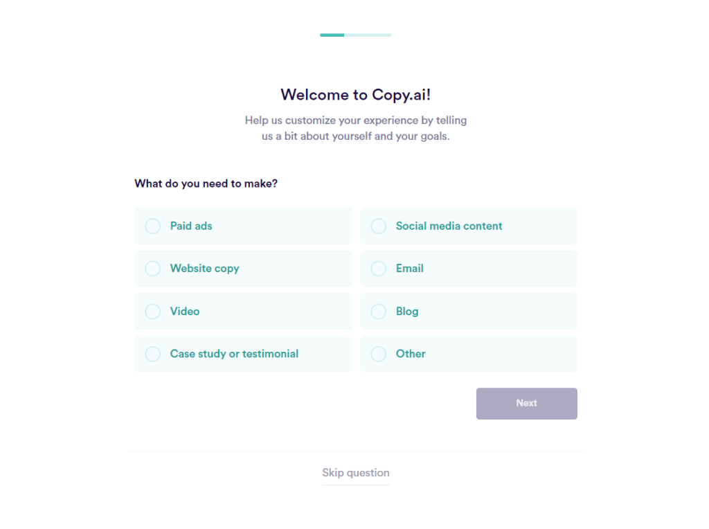 copy.ai on-boarding