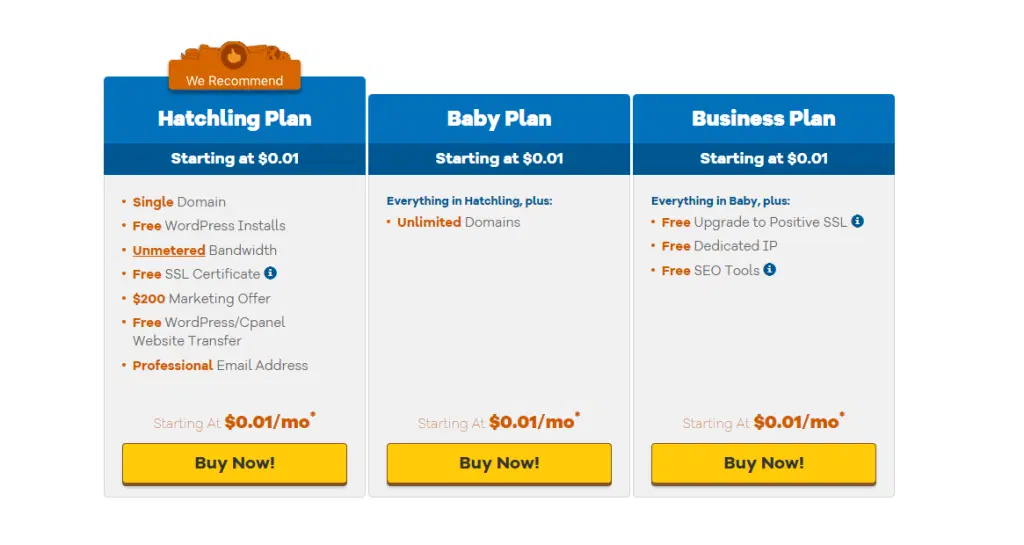 Hostgator free trial pricing