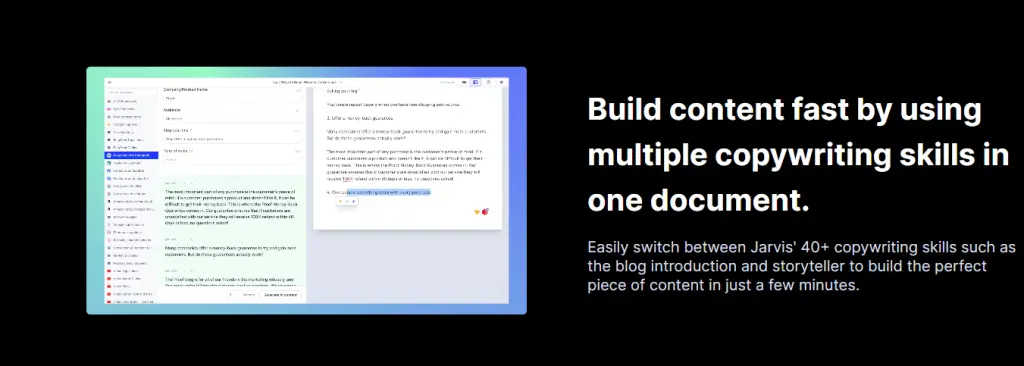 Jarvis.ai fast content generation feature