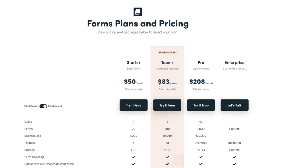 FormStack Forms Pricing