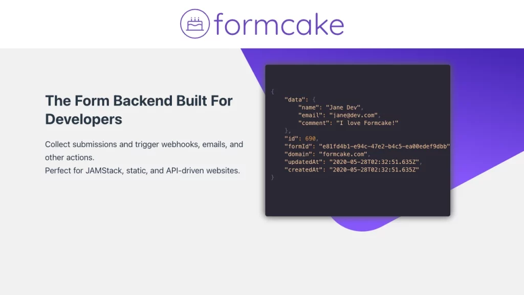 Page de destination Formcake