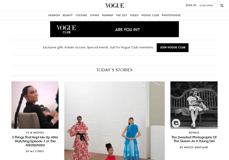 Sitio web del blog de moda y estilo de vida de las celebridades de Vogue