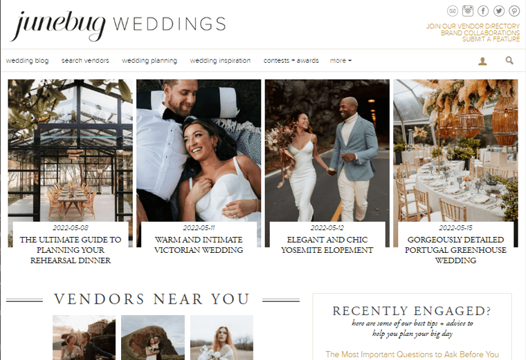 Junebug Weddings - Blog Ejemplos de sitios web