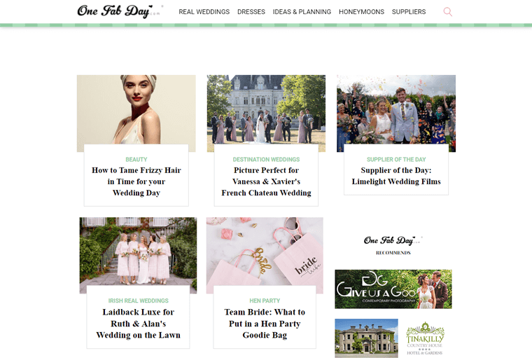 One Fab Day - Ejemplos de sitios web de blogs de bodas