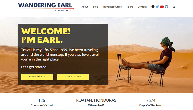 Sitio web del blog de recursos de viajes de Wandering Earl