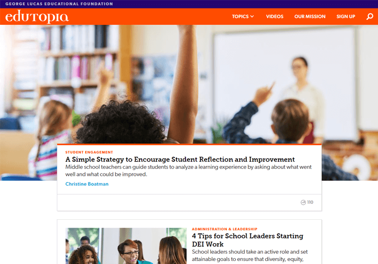 Edutopia - Ejemplos de sitios web de blogs