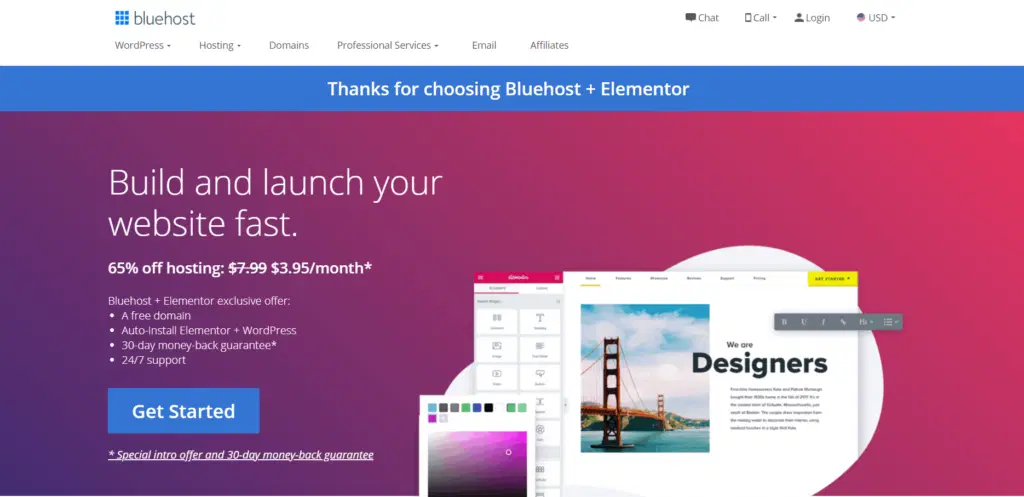 Bluehost Elementor Plan