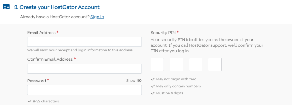 hostgator account creation