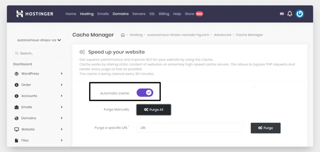 Hostinger caching manager new