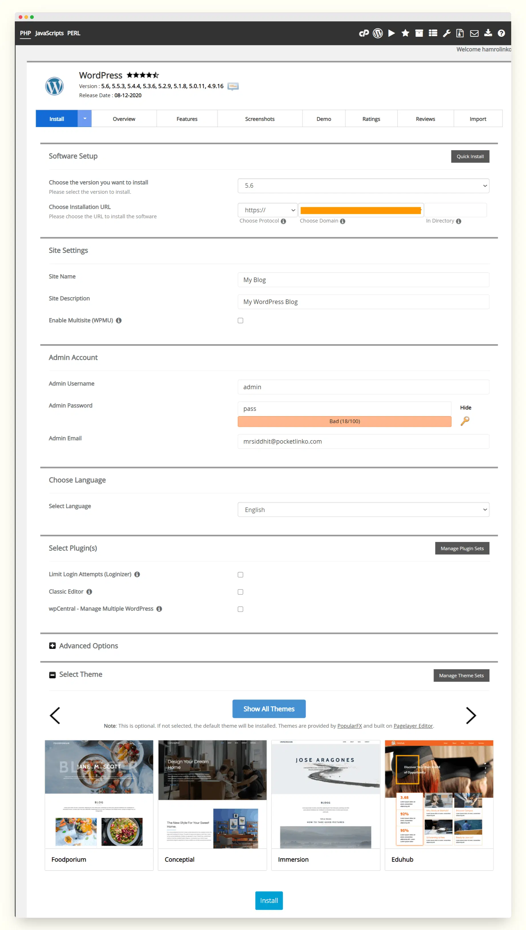 Greengeeks wordpress full installations