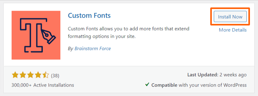 Cari plugin 'Font Kustom' lalu instal dan aktifkan untuk menambahkan font kustom di situs WordPress Anda.