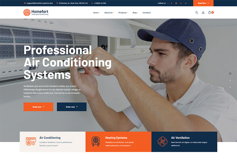 Homefort — тема WordPress для кондиционирования и отопления + RTL