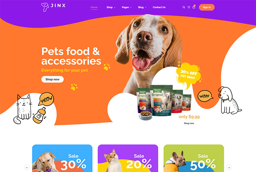 Jinx - موضوع متجر الحيوانات الأليفة والطب البيطري WooCommerce