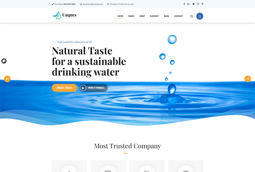 Uaques - Thème WordPress pour la livraison d'eau potable + RTL