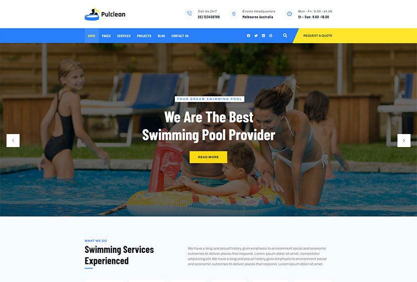 Pulclean - Thème WordPress pour l'entretien des piscines